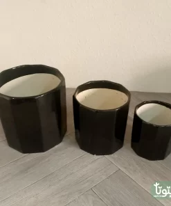 مراكن نباتات سيراميك اسود مضلع (3 مقاسات) 11