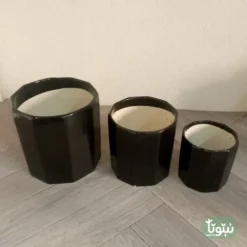 مراكن نباتات سيراميك اسود مضلع (3 مقاسات) 11