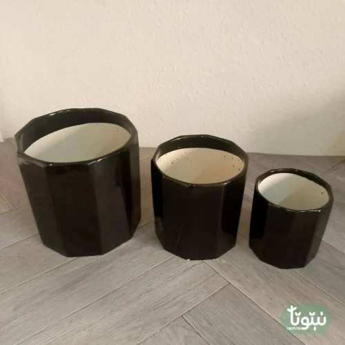 مراكن نباتات سيراميك اسود مضلع (3 مقاسات) 11