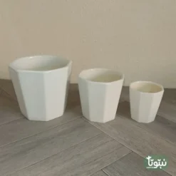 مراكن نباتات سيراميك ابيض مضلع (3 مقاسات) - مراكن نباتات سيراميك ابيض