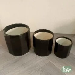 مراكن نباتات سيراميك اسود مضلع (3 مقاسات) - مراكن نباتات سيراميك اسود مضلع أنيق