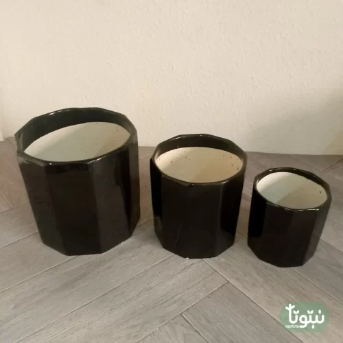 مراكن نباتات سيراميك اسود مضلع (3 مقاسات) - مراكن نباتات سيراميك اسود مضلع أنيق